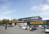 Eingangsfront vom neuen Migros und Denner in Wollerau